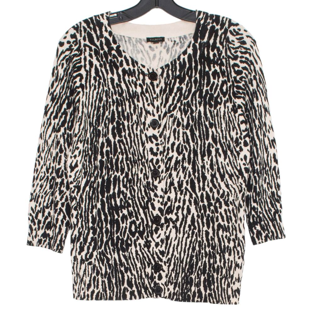Talbots Cardigan Sweater Leopard Old Money Mob Wife Quiet Luxury Animal Medium
